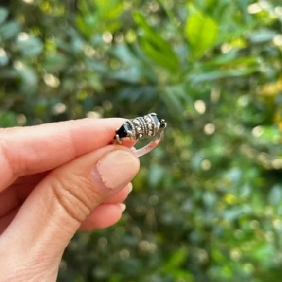 VTG 925 Sterling Black Onyx Marcasite RING - Picture 3 of 10